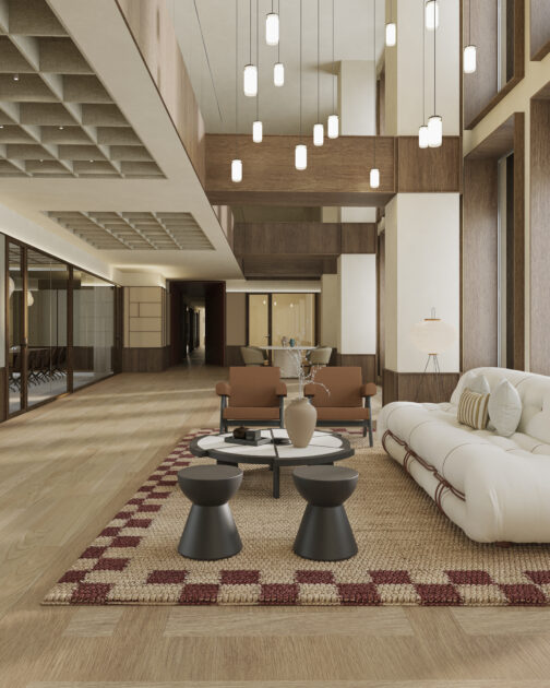 Interior del coworking LOOM en Callao, centro de Madrid, con oficinas flexibles, salas de reuniones y espacios de trabajo adaptados para empresas, autónomos y equipos.